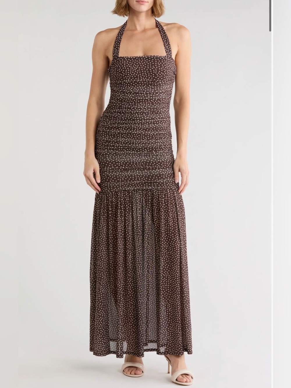 AFRM Brown Polka Dot Halter Maxi Dress